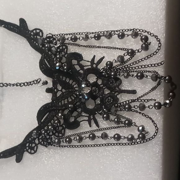 black lace Jewelry - Black Lace Goth Collar Necklace / Choker Adjustable Mirror Ball & Crystals